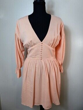 Camila Coelho Peach V-Neck Buttoned Long Sleeve Dress
